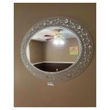 Round Wall Mirror with Frosted Etched Floral and Vine Border
