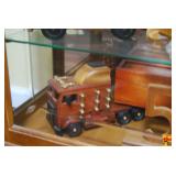 Collection of Handcrafted Wooden Model Vehicles and Display Piece