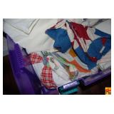 Lot of Fabric and Quilting Materials in Storage Tote