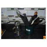 Metal Flour Sifter and Kitchen Utensils in Holder