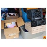 Lot of Household Items with Custom Wooden Bread Box and Crates