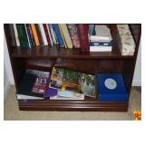 Wooden Bookcase with Assorted Books, Decor, and Electronics Lot
