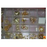 Assorted Costume Jewelry Brooches and Trinkets in Divided Organizers