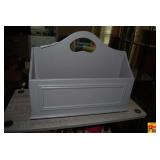 Gray Painted Wooden Caddy with Cutout Handle