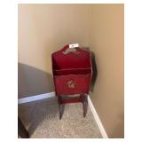 Red Wooden Magazine Rack with Bird Decal and Stand