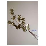 Pair of Brass and Copper Metal Wall Art Pieces Featuring Flowers and Butterflies