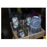 Metal Candle Holders and Owl Figurine Set