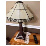 Stained Glass Table Lamp with Dark Wooden Base