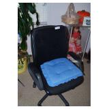 Black Rolling Office Chair with Blue Cushion