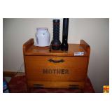 Wooden 'MOTHER' Bread Box with Storage Compartment and Accessories