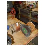 Belt-Driven Electric Motor with Wire Brush and Sanding Disc Assembly