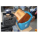 Lot of Household Items with Custom Wooden Bread Box and Crates