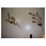Pair of Brass and Copper Metal Wall Art Pieces Featuring Flowers and Butterflies