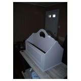 Gray Painted Wooden Caddy with Cutout Handle