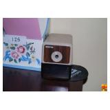 Office Accessory Lot Including Boston Electric Pencil Sharpener and Painted Wooden Desk Organizers