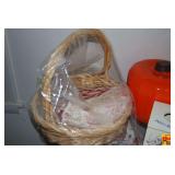 Lot of Decorative Items Including Woven Basket, Pumpkin Container, and Floral Tissue Box Holder
