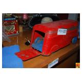 Pressed Steel Highway Freight Semi Truck Toy with Blue Cab and Red Trailer