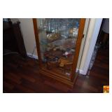 Oak Curio Cabinet with Glass Shelves and Carved Crown