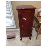 Dark Wood Standing Jewelry Armoire with Internal Mirror and Drawers