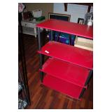 Four-Tier Red Shelf Unit with Black Supports