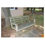 Wooden Outdoor Porch Swing with Slatted Seat and Backrest