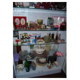 Display Cabinet Assortment of Collectibles and Household Goods