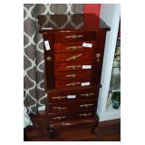 Tall Wooden Jewelry Armoire with Multiple Drawers and Cabriole Legs