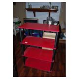 Four-Tier Red Shelf Unit with Black Supports