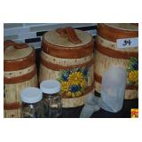 Ceramic Barrel Canister Set with Floral Motif and Accessories