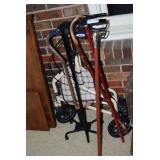 Lot of Mobility Aids including Rollator Walker, Canes, and Quad Cane