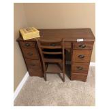 Wooden Desk with Matching Chair and Decorative Bible