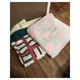 Lot of Two Assorted Quilts with Floral and Striped Patterns