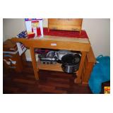 Wooden Kitchen Island Cart with Slatted Lower Shelf and Caster Wheels