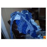 Blue Quilted Bedding Set with Ruffled Trim and Patchwork Design