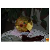 Assorted Decorative Glass Items Including Blue Rose Paperweight and Figural Globe