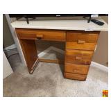 Wooden Desk with Stone Top and Multiple Drawers