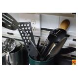 Metal Flour Sifter and Kitchen Utensils in Holder