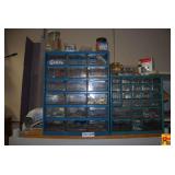 Two Metal Parts Organizers Filled with Hardware, Fasteners, Screws, and Nails