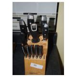 Pinnacle Cutlery Wooden Knife Block Set with Black and Silver Handles