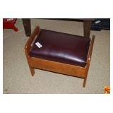 Wooden Storage Footstool with Padded Vinyl Lid and Side Handles