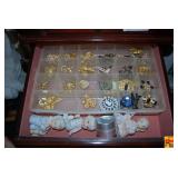Assorted Costume Jewelry Brooches and Trinkets in Divided Organizers