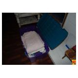 Lot of Fabric and Quilting Materials in Storage Tote