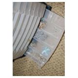 Large Multi-Drawer Plastic Storage Organizer Filled with Costume Jewelry and Watches