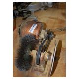 Belt-Driven Electric Motor with Wire Brush and Sanding Disc Assembly