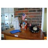 Lot of Miscellaneous Decor, Collectibles, and Sporting Goods including Golden Oldies Jukebox, Baseball Glove, and American Flag