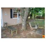 Wooden Outdoor Porch Swing with Slatted Seat and Backrest