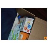 Assorted Box Lot with Lego Set, Books, Plush Toys, and Household Items