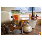 Assorted Workshop Tools and Lubricants Lot with Wooden Caddy
