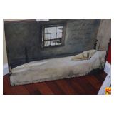 Framed Psalm 4:8 Scriptural Art Print featuring Dog Sleeping on Bed