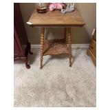 Wooden Side Table with Spindle Legs and Lower Shelf